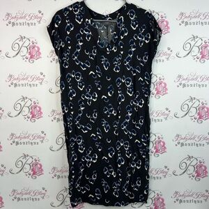 ICHI dress flowers Vneck flowy abstract paint style Gray and Blue Floral Dress